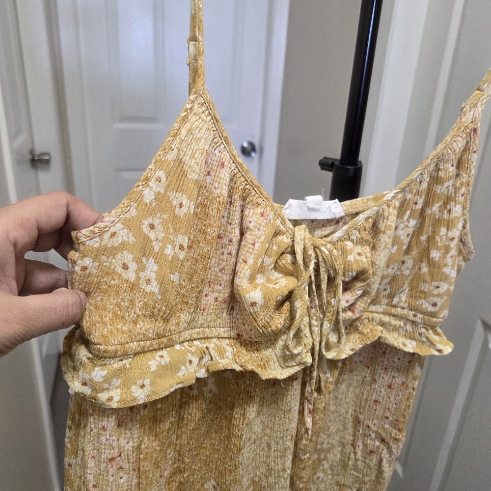 Wild Skye Yellow Floral Tie-Front Dress 100% Rayon Boho Cottagecore Sundress - Picture 3 of 9